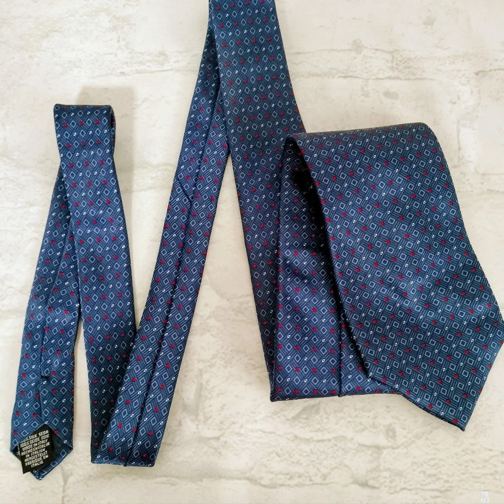 Charleston Tie Rack Silk Necktie Tie Blue Square Dots Silk Made in Italy